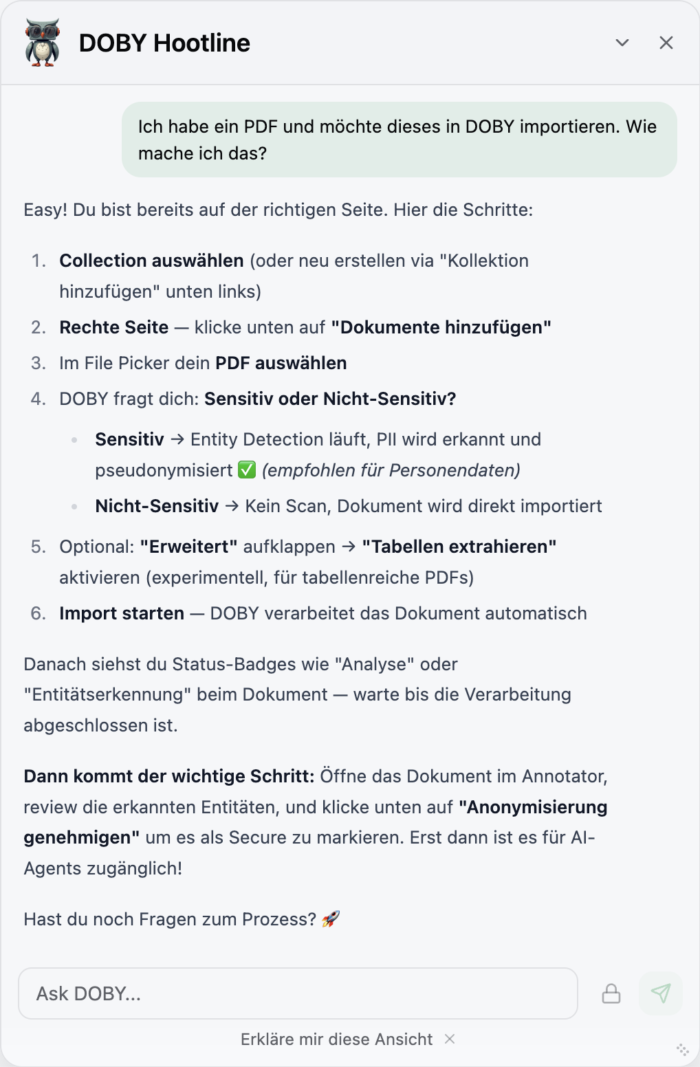 DOBY Hootline Assistent in Aktion